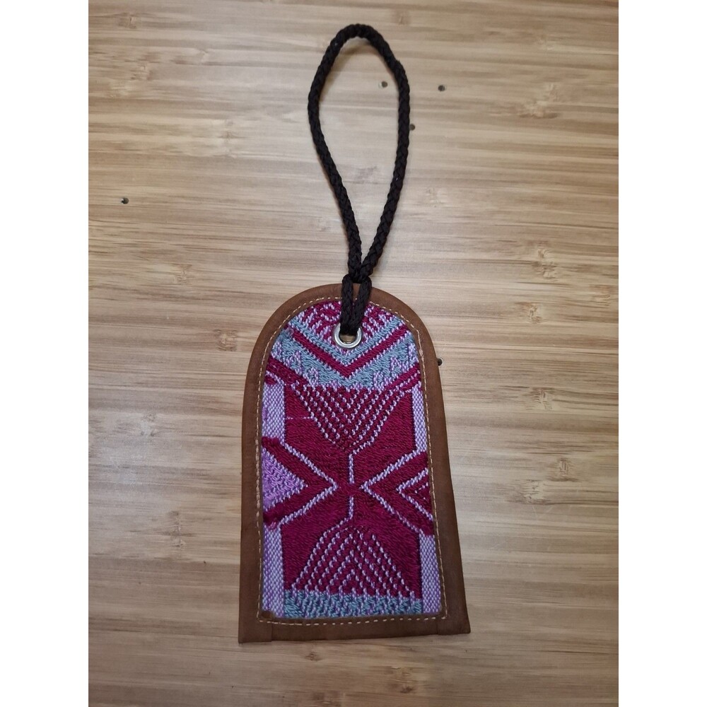 Noonday Collection Huipil Luggage Tag Handwoven Fabric Suede Leather Guatemala